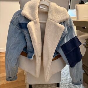Stylish Denim and Cream Teddy Jacket